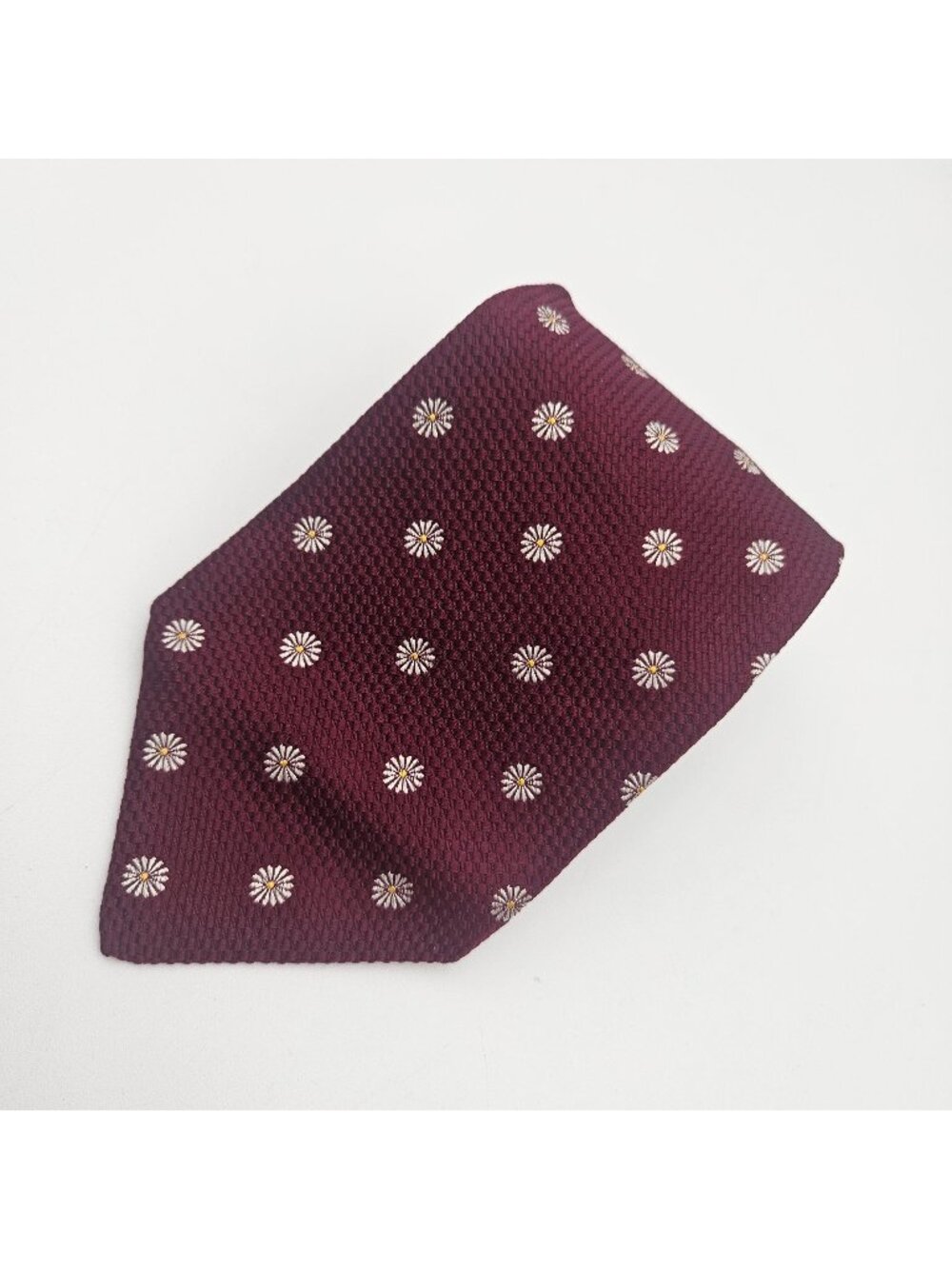 Faconnable Burgundy Daisy Floral Flower 61" Silk Tie